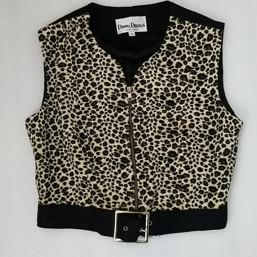 Donna Degnan faux fur leopard vest 8 Medium Y2k Vintage Biker Rocker Chic